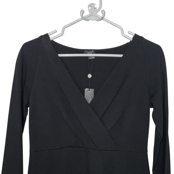 Talbots Dress Women Size 2 Black Ponte Long Sleeve V Cross Over Neck Shift New - Picture 2 of 9